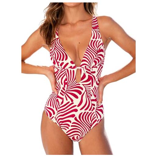 CUPSHE costume da bagno intero da donna, con scollo a v profondo, oblò e anello, testurizzato, l