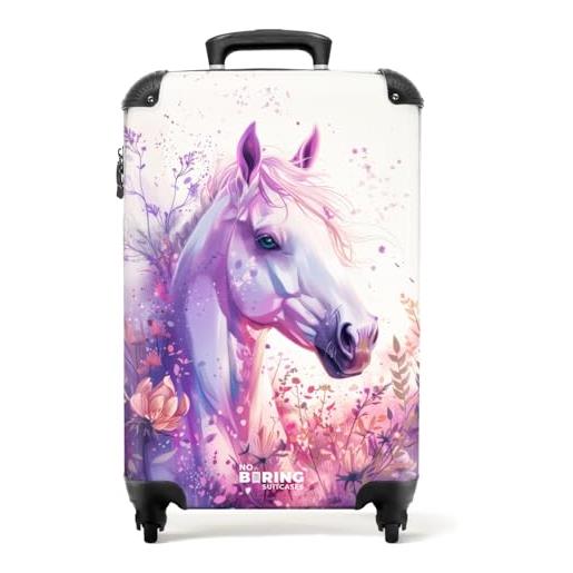 NoBoringSuitcases.com valigia trolley bambini, bagaglio a mano 55x40x20 cm (cavallo - viola-rosa)