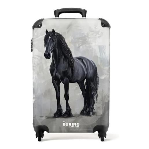 NoBoringSuitcases.com valigia bambina 55x40x20 cm - grigio con cavallo nero