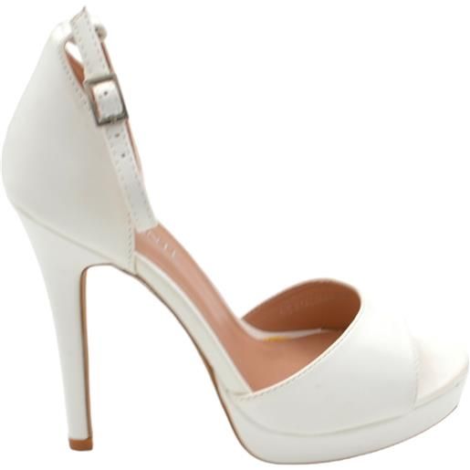 Scarpe bianche con tacco largo e plateau outlet