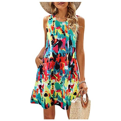 SimpleFun abiti estivi da donna, maglietta floreale da spiaggia, prendisole casual con tasche boho tank dress, 05 colorato, s