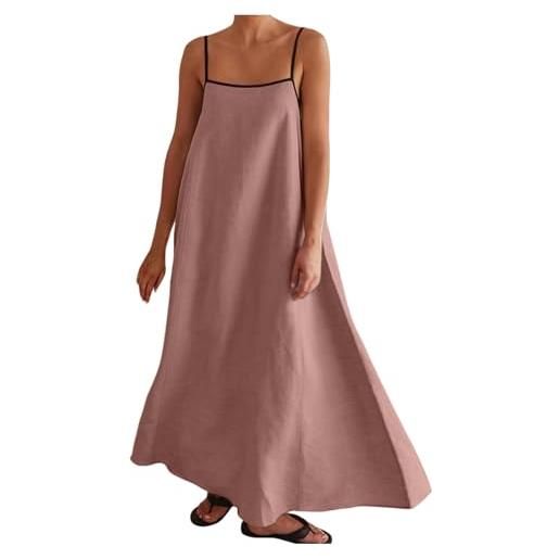 Generic casual lino senza maniche blocchi di colore maxi abiti per le donne estate 2024 spaghetti strap cami abiti da sole trendy primavera backless contrasto abiti lunghi beach cocktail tie strap sundress, 