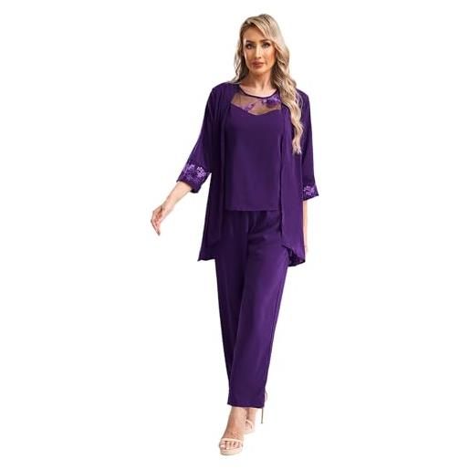 Freebily completo donna elegante 3 pezzi tailleur estivo abito formale tank top + cardigan + pantaloni a gamba larga set completino cerimonia abbigliamento ufficio formale blu xl
