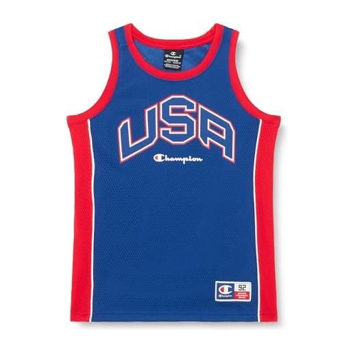Champion legacy retro sport b - usa micromesh s/l tank canotta, blu elettrico/rosso, 9-10 anni bambini e ragazzi ss24