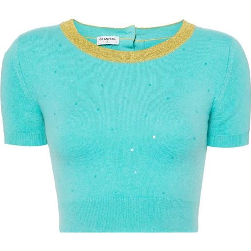 CHANEL Pre-Owned - top con paillettes 1990-2000 - donna - cashmere - taglia unica - blu