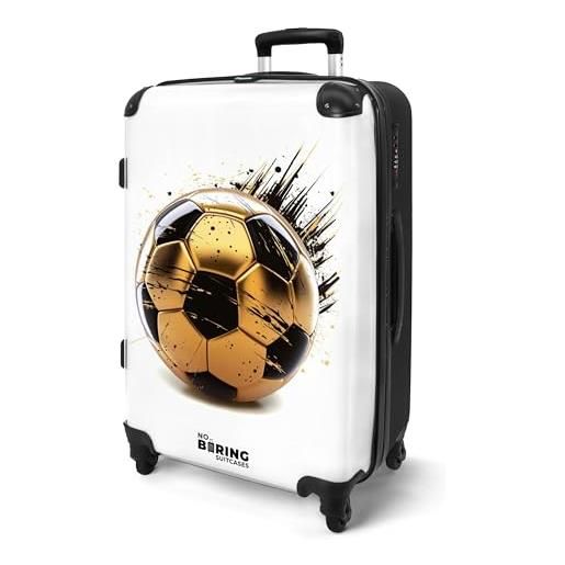 NoBoringSuitcases.com valigia bambini, valigia grande, trolley bambini, valigia per bambini, serratura tsa, valigie per bambini, valigia grande 23 kg (67 cm - 72 l) (pallone da calcio dorato - bianco)