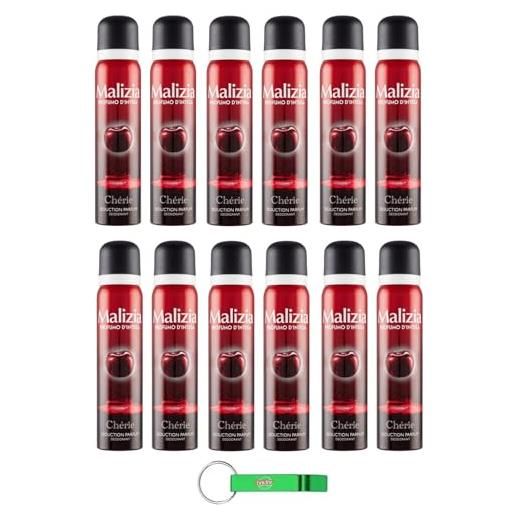 Beni Culinari 12 deodorante malizia donna chérie seduction profumo, deodorante spray da donna, 100 ml + portachiavi gratuito Beni Culinari