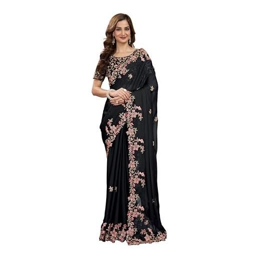 TRENDMALLS sari da donna in seta con ricamo rangoli con camicetta sari da donna, viola 1, taglia unica