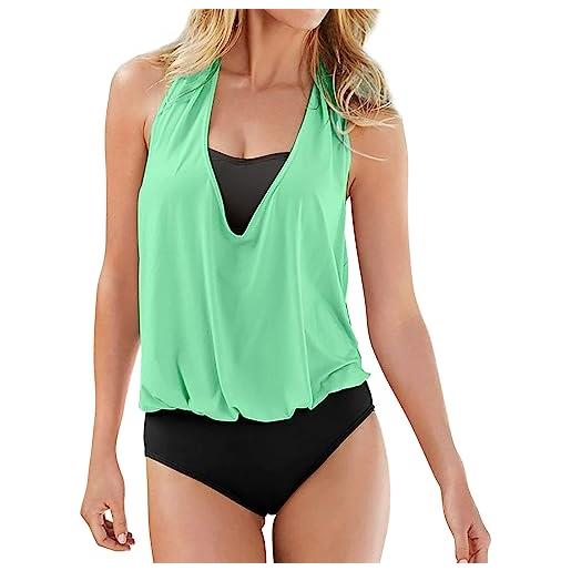 Generico costumi assorbenti per ciclo costume tankini costume da bagno da donna in tinta unita vintage taglie forti con scollo a v senza schienale e cravatta tankini 3 pezzi tuta intera donna (b, m)