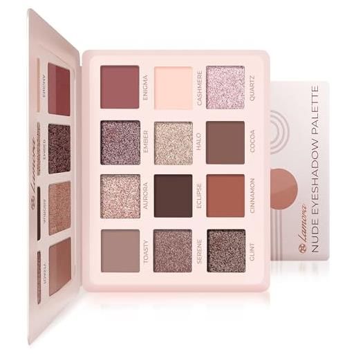 Lamora palette ombretti nude - 12 colori brillanti e opachi altamente pigmentati per trucchi occhi - make up professionali formato viaggio con specchio 2