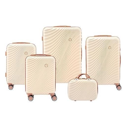 Convector set quattro trolley + beauty case da viaggio, valigie rigide in 5 dimensioni con ruote girevoli a 360 °, lucchetto tsa e struttura in abs doppio strato, antigraffio e antiurto