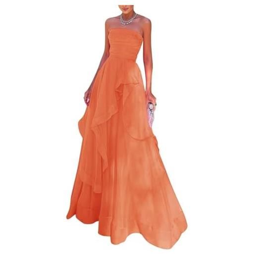 WSEYU abito da donna senza spalline in chiffon lungo senza maniche, linea a, abiti da damigella d'onore, abito da sera formale, abiti da sposa, arancione, 34