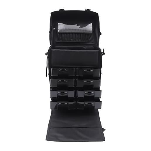 KenSyuInt valigetta cosmetica 2 in 1, per cosmetici, da viaggio, per pilota, cosmetici, trucco, beauty case, con ruote, cassetti, nero , nero
