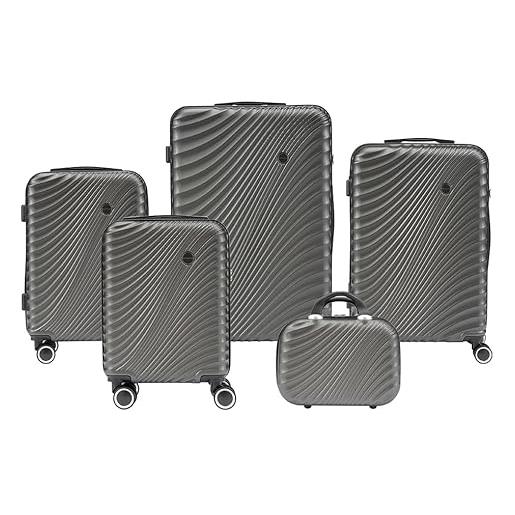 Convector set quattro trolley + beauty case da viaggio, valigie rigide in 5 dimensioni con ruote girevoli a 360 °, lucchetto tsa e struttura in abs doppio strato, antigraffio e antiurto