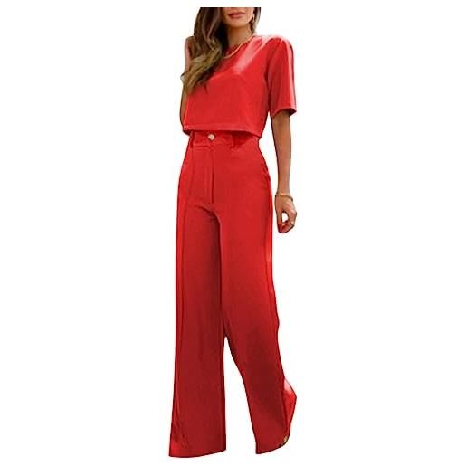 ORANDESIGNE completo donna elegante tailleur estivo casacca e pantaloni cerimonia curvy set abbigliamento 2 pezzi ufficio formale costume lavoro completino casual outfit a rosso s