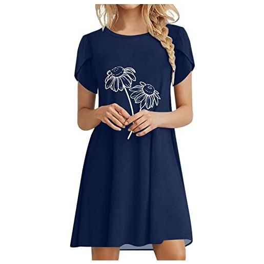 Xmiral abito estivo da donna casual a maniche corte con stampa floreale girocollo vestito ampio boho beach swing prendisole con tasche abito da cotone manica lunga