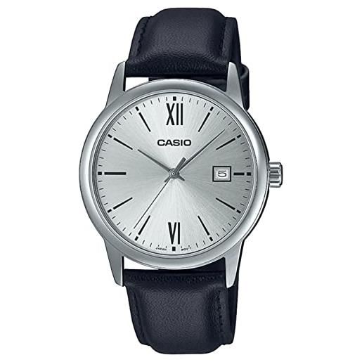 Casio orologio analogico da uomo con quadrante argentato - mtp-v002l-7b3udf, nero, cinturino