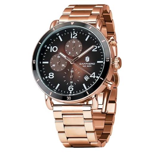 SAPPHERO Orologio Uomo 100M Impermeabile Cronografo al Quarzo con Calendario Luminoso Orologio da Polso Moda ed Elegante Regalo per Uomo