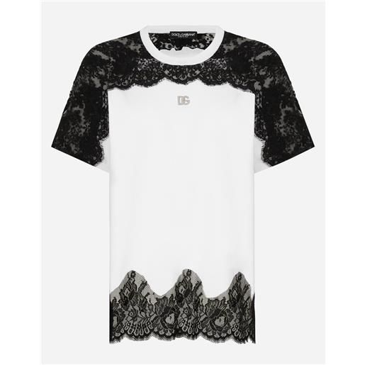 Dolce & Gabbana t-shirt in jersey con inserti in pizzo e logo dg