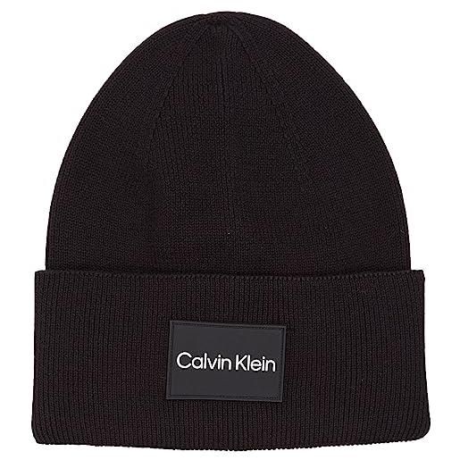 Calvin Klein fine cotton rib beanie k50k510986 cappello in maglia, nero (ck black), os uomo