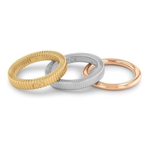 Calvin Klein set di 3 anelli da donna collezione playful repetition in acciaio inossidabile, oro giallo e oro rosa - 35000027d