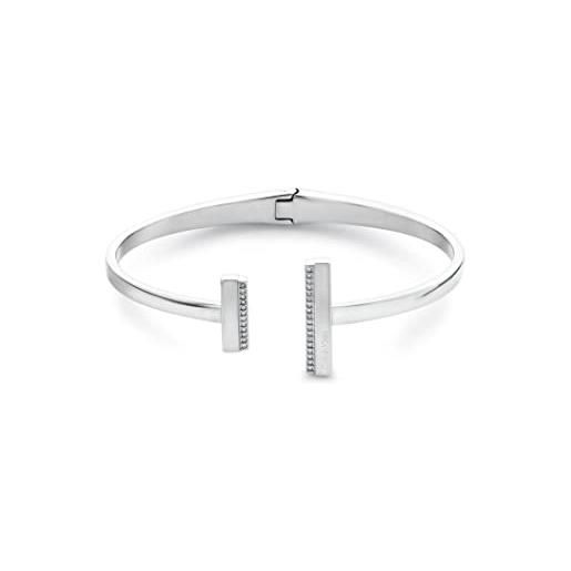 Calvin Klein bracciale bangle aperto da donna collezione minimal linear in acciaio inossidabile con cristalli - 35000160