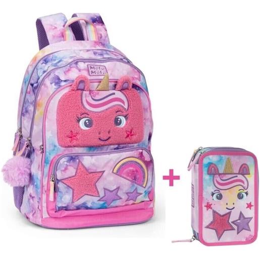 Zaino scuola organizzato?3 scomparti mofumofu unicorn + astuccio 3 zip