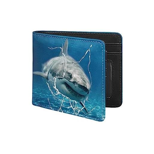 TOADDMOS portafoglio da uomo con stampa personalizzata in pelle pu con blocco rfid portafogli per uomini ragazzi con finestre id e slot per carte di credito, squalo, moderno