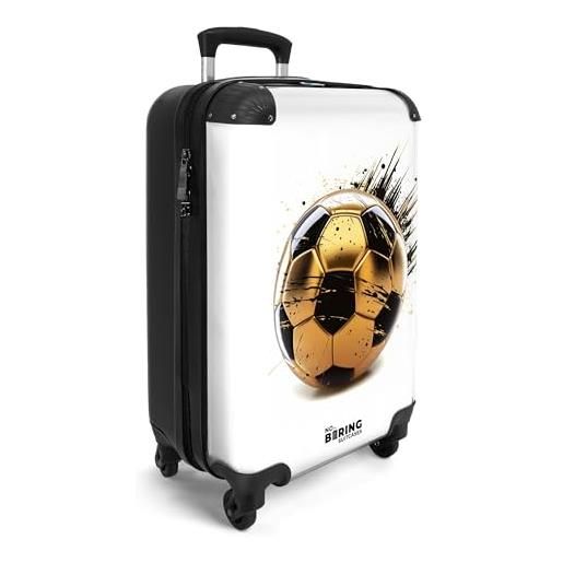 NoBoringSuitcases.com valigia per bambini, trolley bagaglio a mano 55x40x20 cm, 10 kg (pallone da calcio dorato - bianco)