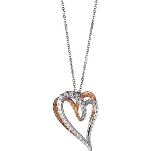 Collana - Oro Bianco 750/1000 - Ciondolo Cuore Con Zirconie - Cm.43