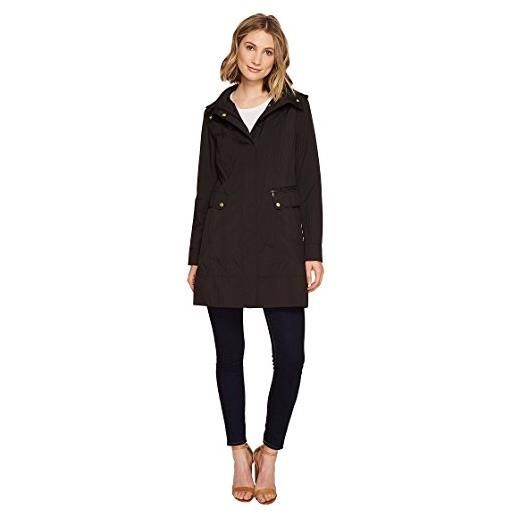 Cole Haan - giacca antipioggia da donna con cappuccio e fiocco posteriore - blu - small