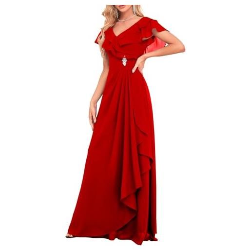 HPPEE off the spalla maid of honor abiti flutter wrap a-line v neck abito da sera formale per le donne wyx546, rosso, 54 più