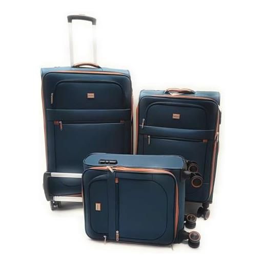 Clacson set 3 trolley semirigido tessuto impermeabile 8 ruote con bagaglio a mano idoneo ryanair (blu)