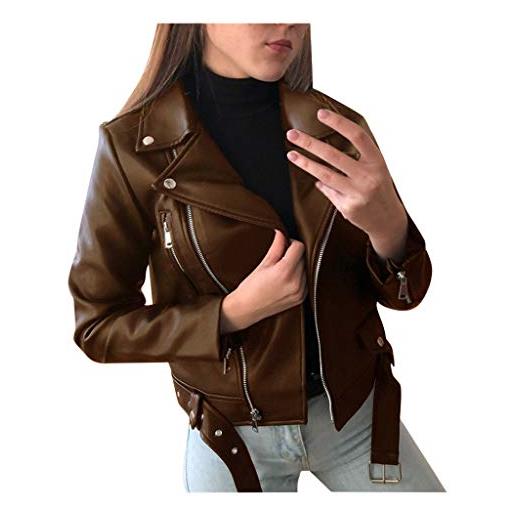 LJHH giacca similpelle donna giubbotto similpelle donna corto slim giubbino ecopelle autunnali invernale in pelle cappotto moto manica lunga cappottino impermeabile cappotti di pelle donna nero
