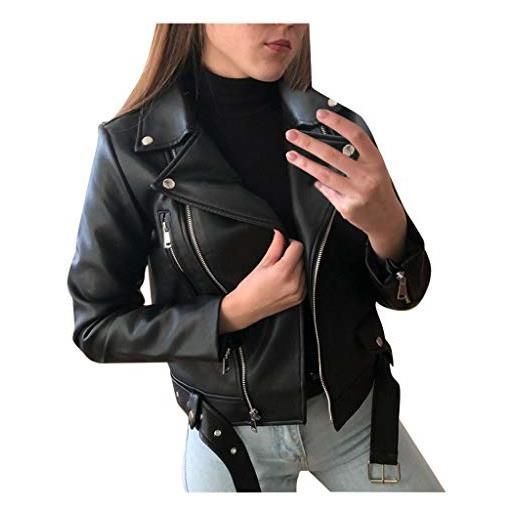 LJHH giacca similpelle donna giubbotto similpelle donna corto slim giubbino ecopelle autunnali invernale in pelle cappotto moto manica lunga cappottino impermeabile cappotti di pelle donna nero