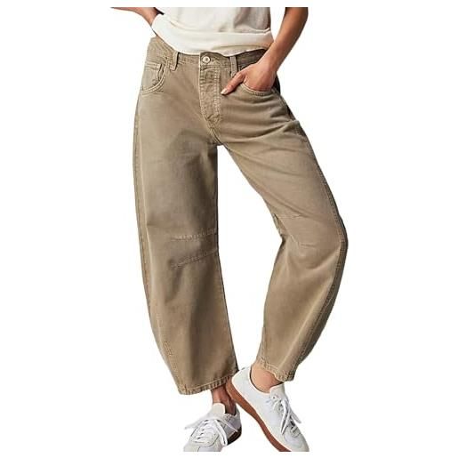 YOUYING barrel jeans donna vita media barrel denim pantaloni alla caviglia gamba larga y2k baggy boyfriend jeans corti denim tasche, k# nero, s