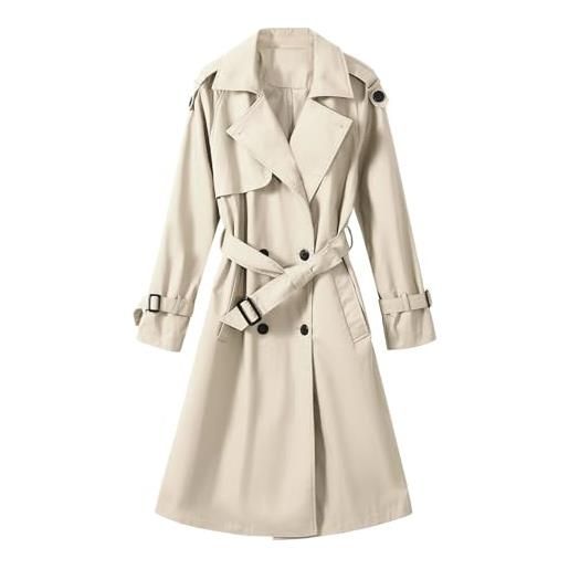 Tuopuda trench donna primaverile autunnale, cappotto doppiopetto lungo classico antivento, giacca a maniche lunghe trenchcoat cappotti mantello windbreaker giacche con tasche, beige, l