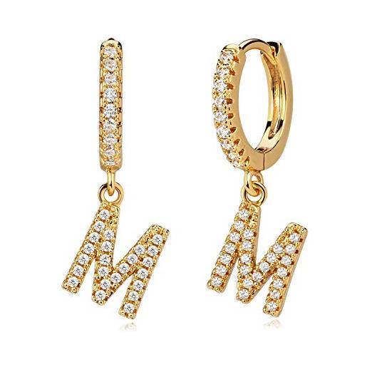 Orecchini A Cerchio Con Iniziale A~Z – Placcati Oro 14K Con Zirconi – Regalo Donna In Argento S925 – Lettera A
