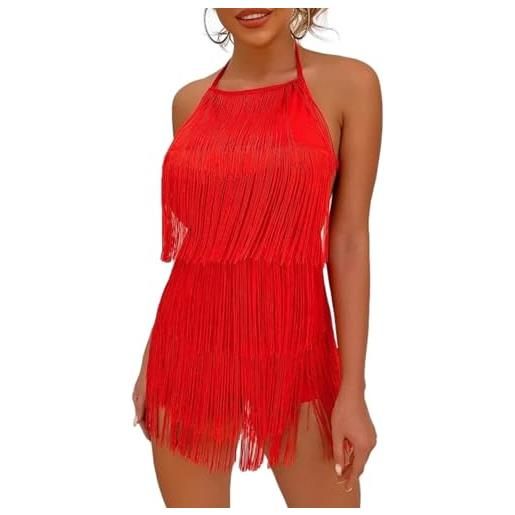 Ella Lust tuta sexy con frange e schiena scoperta, vestito da cowgirl per concerto country occidentale da donna, pagliaccetto con nappe di nashville, nero, x-large