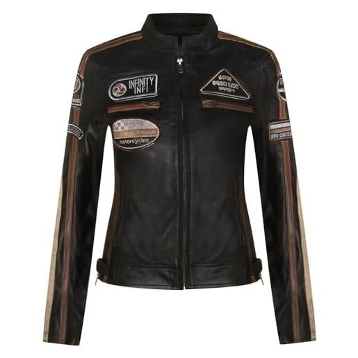 Infinity Leather donna gialla pelle biker casuale da corsa moto distintivi giacca