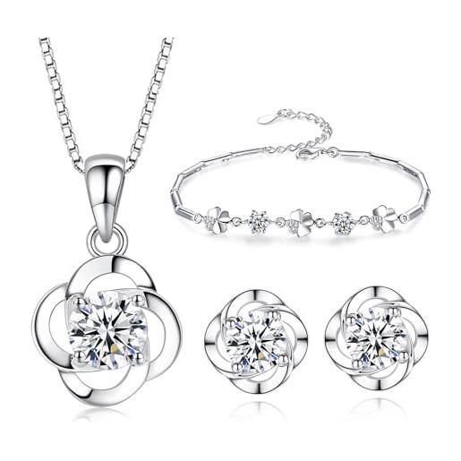 Elli Parure Collana E Orecchini Con Cristalli , Argento 925