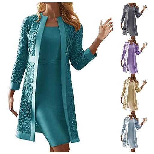 Generico set di abito e cardigan a vita alta, traspirante da donna vestito a tubino con cardigan banchetto cerimonia elegante estivo corto per la primavera e l'estate confortevole 2024