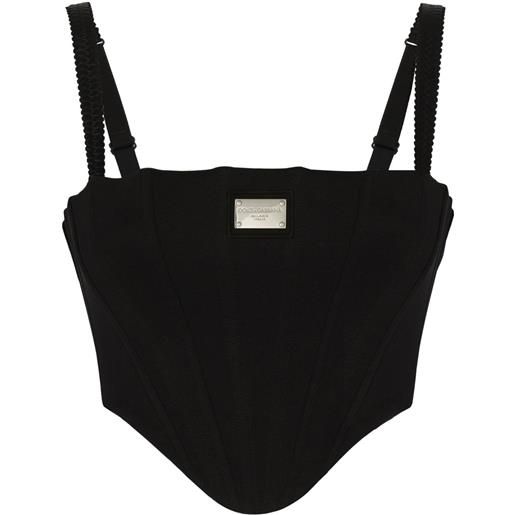 Dolce & Gabbana bustino crop con placca logo - nero