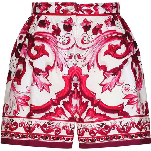 Dolce & Gabbana shorts in popeline con stampa maioliche - rosso