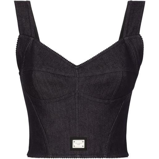 Dolce & Gabbana corsetto denim con logo - nero
