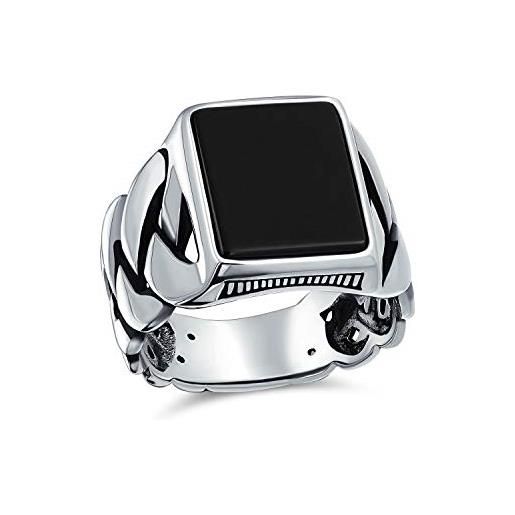 Bling Jewelry anello personalizzato con catena a maglie larghe di grano intrecciate pietra preziosa onice nero rettangolo dichiarazione signet ring per uomo. 925 argento fatto a mano in turchia