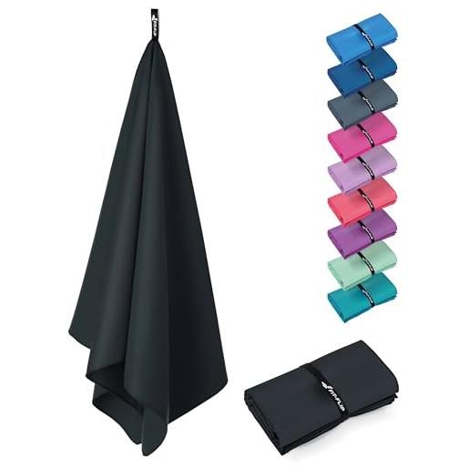 Fit-Flip asciugamani microfibra - il perfetto telo mare grande - asciugamano palestra compatto e ultraleggero - ideale per piscina, viaggio e sport (1x 50x100cm nero profondo)