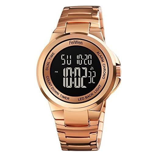 TONSHEN Uomo Acciaio inossidabile Digitale Orologio LED