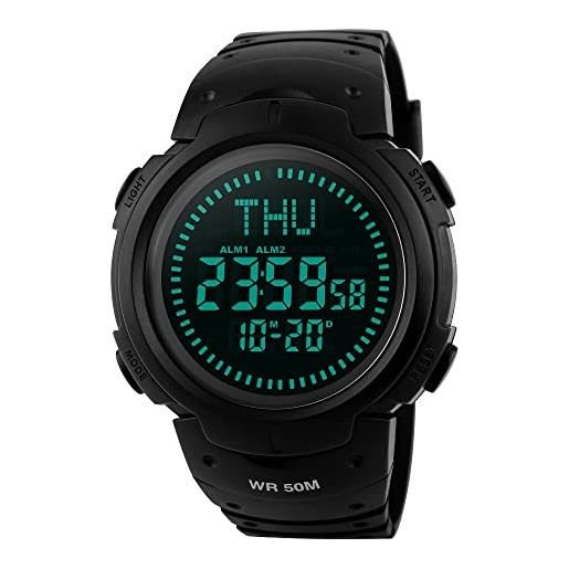 FeiWen Uomo Sportivi Orologi da Polso 50M Impermeabili LED Elettronico Allarme Cronometro Doppio Tempo Outdoor Militare Orologio Plastica Cassa e Gomma Banda (Verde