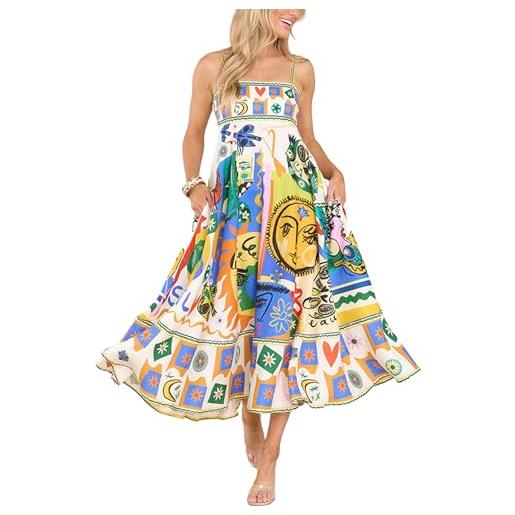 YILEEGOO maxi abito estivo da donna con spalline sottili boho lungo abito etnico con stampa serpente casual senza maniche maxi abito, giallo e beige. , s